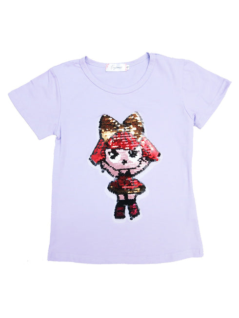 Girls Lavender Flip Sequins LOL Short Sleeved T-Shirt 4-10 - SophiasStyle.com